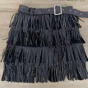 Black fringed mini skirt
